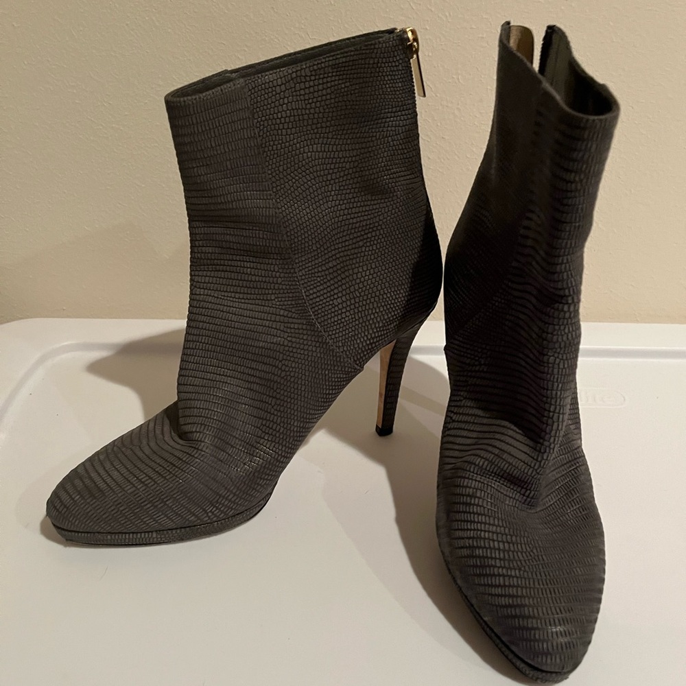 Jimmy Choo grey platform bootie.